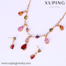 61637- Xuping Earring Necklace Set Luxury Bridal Jewellery With 18K Gold Plated